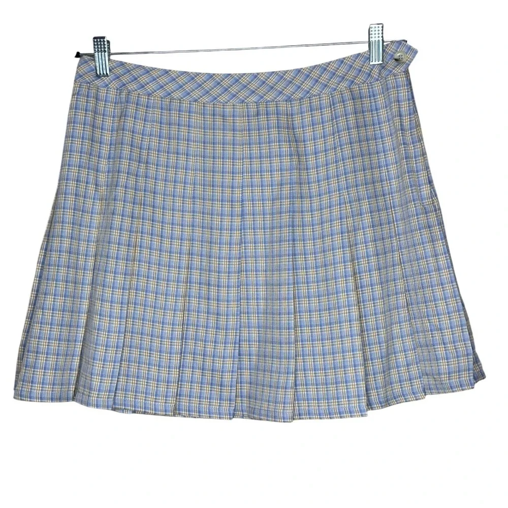 Elodie NWT Blue Plaid Pleated Mini Skirt Preppy Schoolgirl Checkered Large Chic